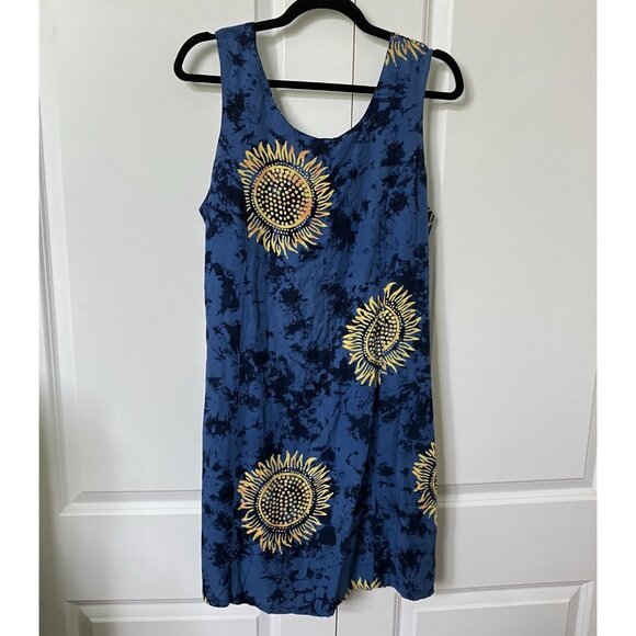 Vintage Bayou Wear Mini Dress Womens Sunflower Tie Dye Rayon Summer Boho - Picture 1 of 7